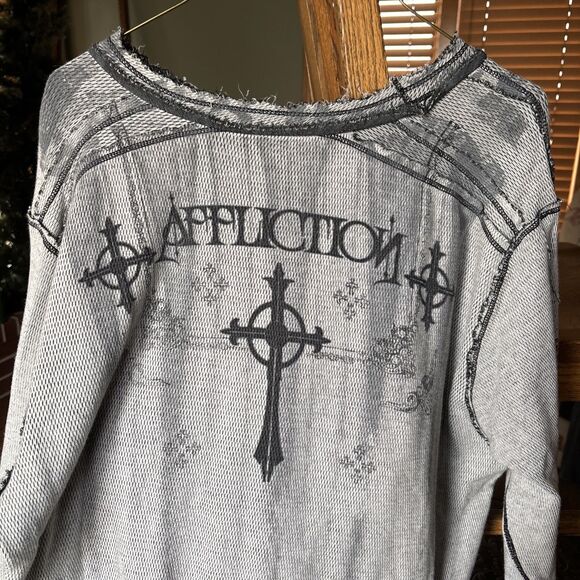 VINTAGE MENS AFFLICTION THERMAL LONGSLEEVE REVERSIBLE DISTRESSED FIGHTER XL/XXL - Picture 3 of 10